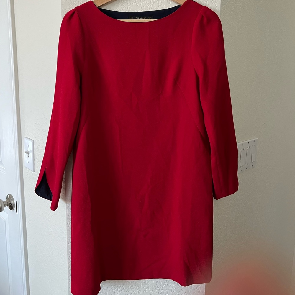 ZARA | Classic Long Sleeved Red Shift Dress